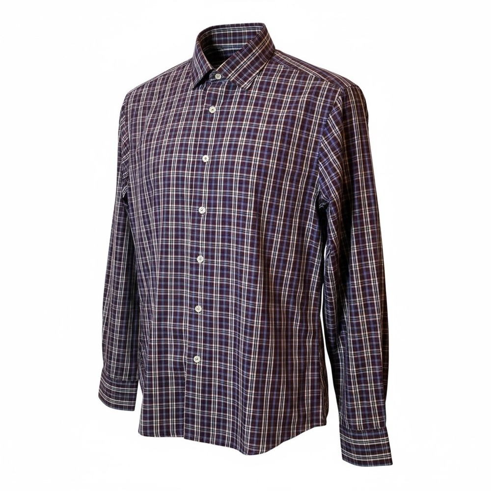 Untuckit Slim Fit Dress Shirt Mens Medium Blue Red Plaid Long Sleeve NWOT